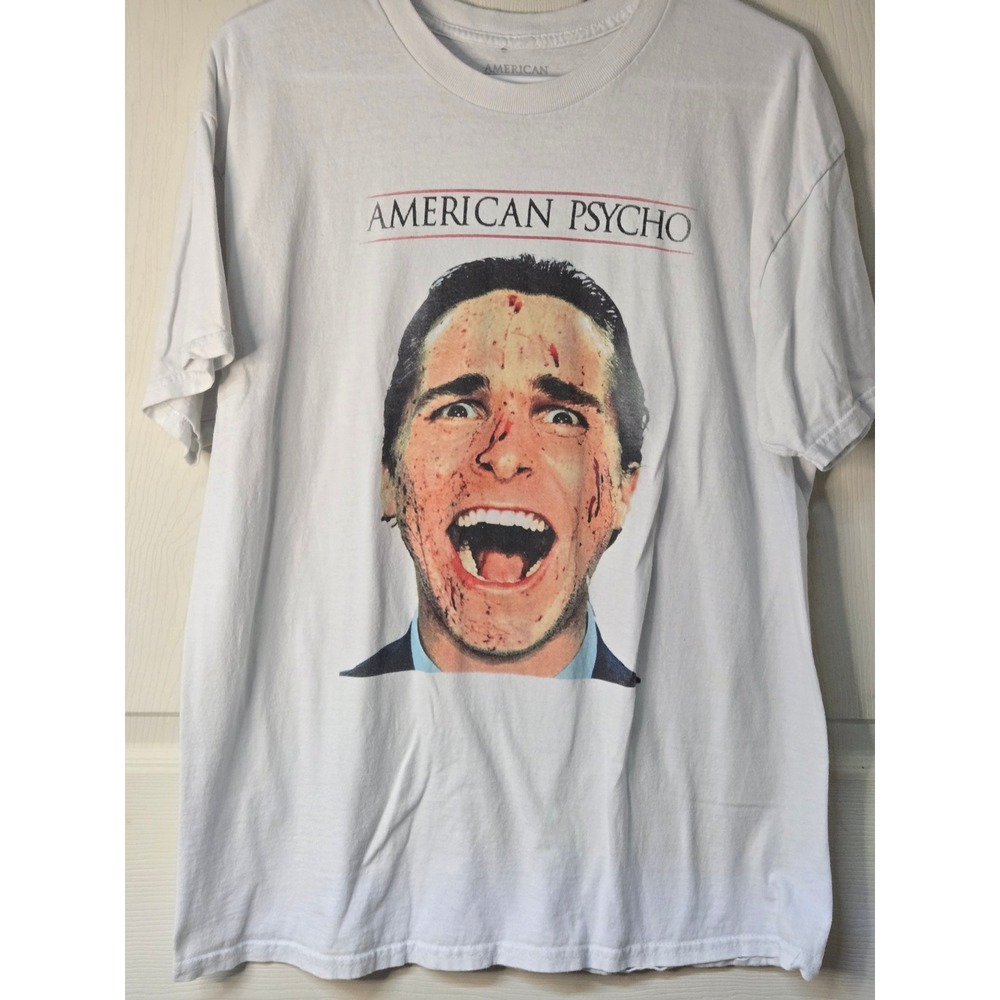 American Psycho Patrick Bateman Blood Graphic T-Shirt White Large Spencers Movie